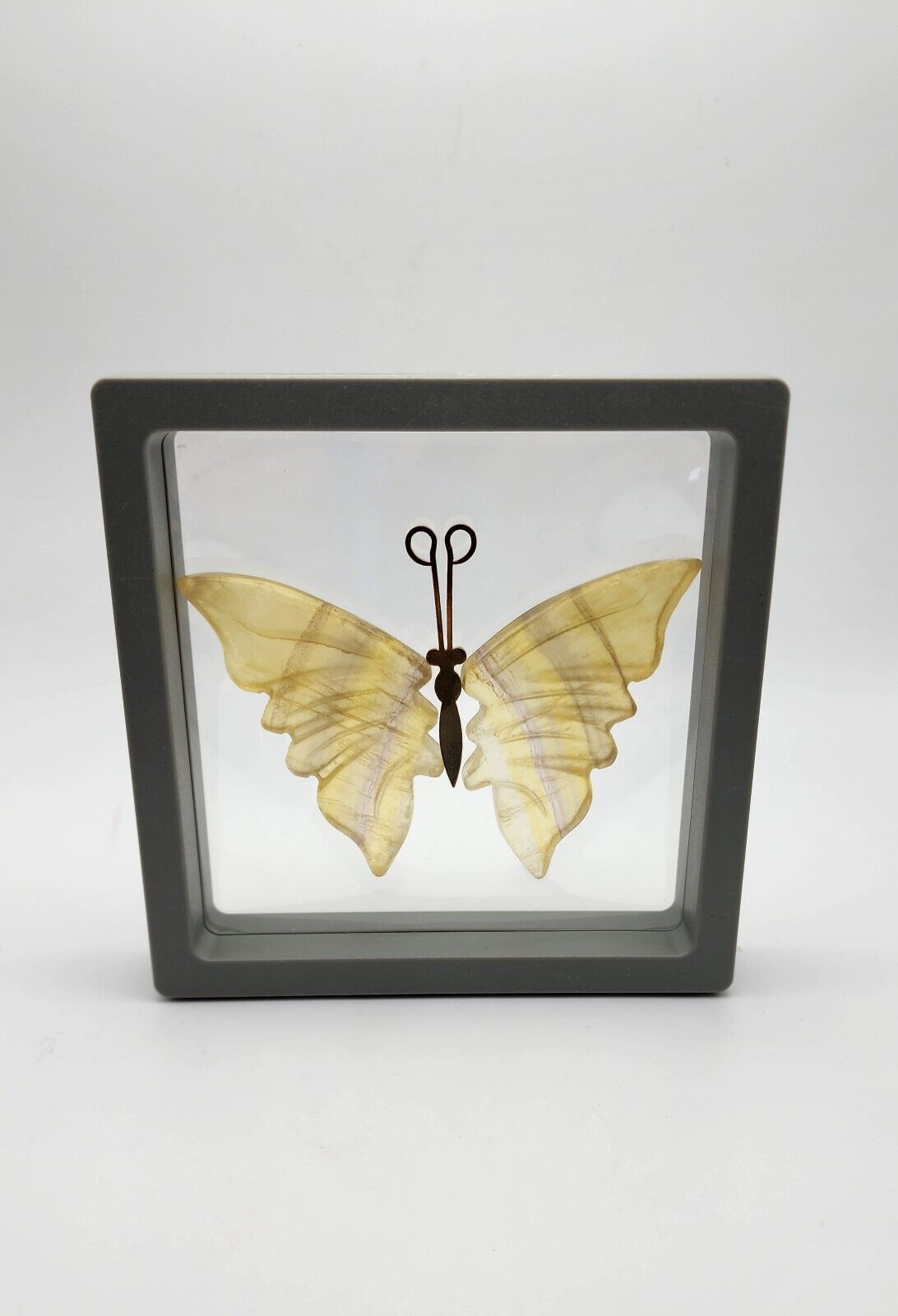 Yellow Flourite Mini Butterfly Wings, Hand Carved Wings, Floating Frame 