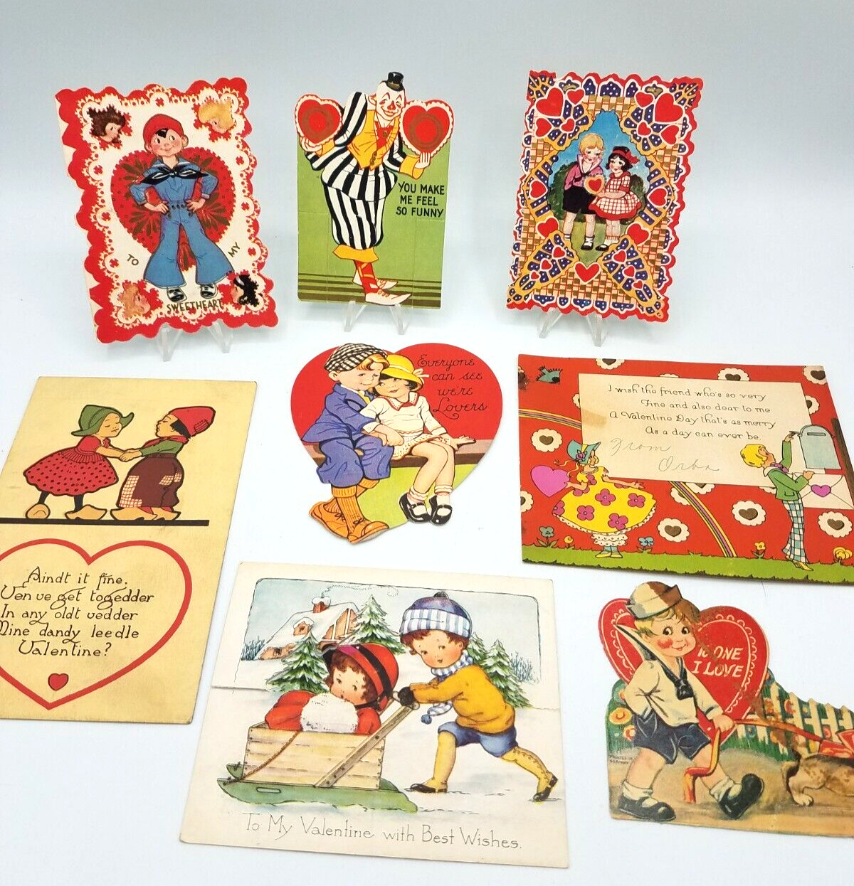 Vintage Lot of 8 Valentine Cards 1918 - 1930\'s