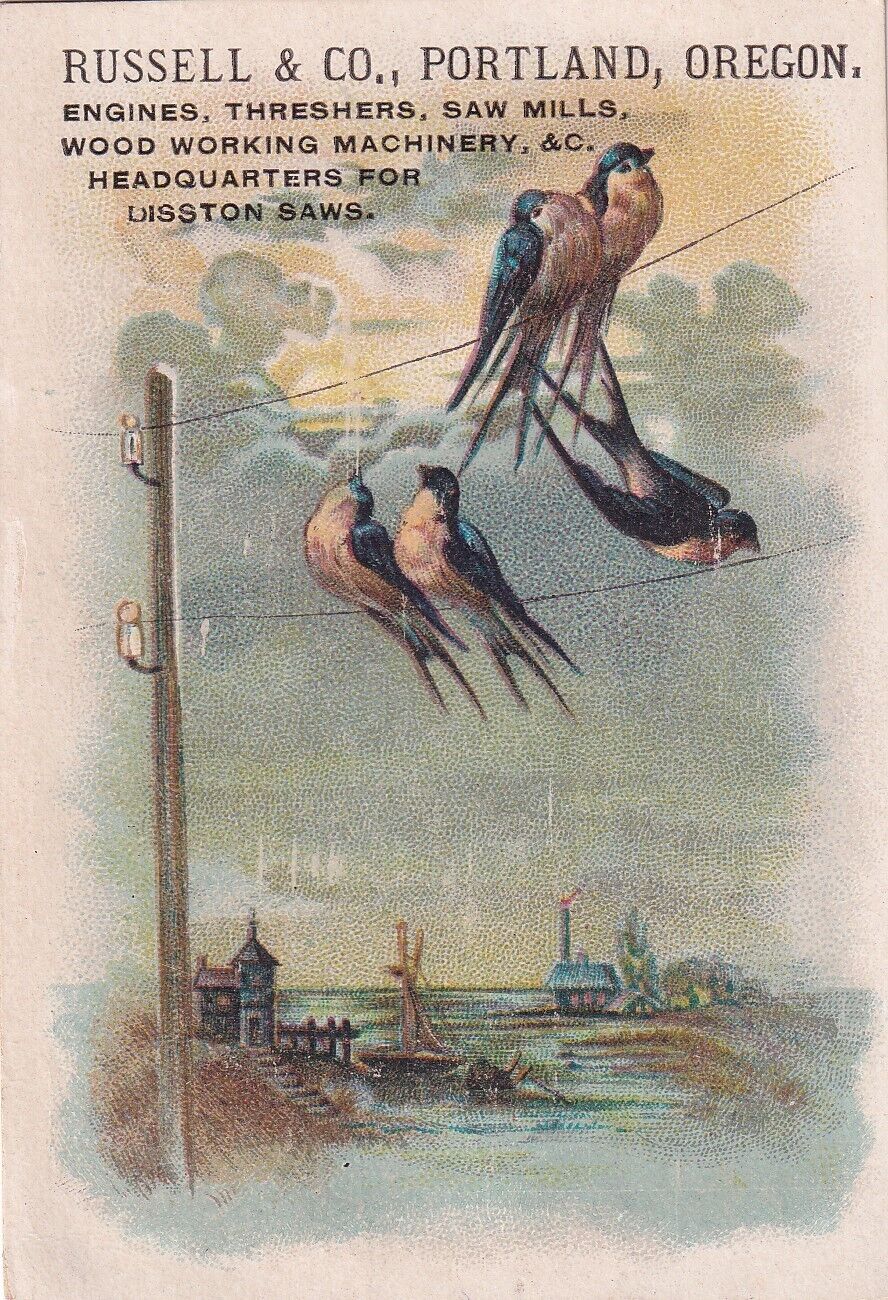 1800s Victorian Trade Card -Russell & Co -Engines Threshers -Portland OR - #b1