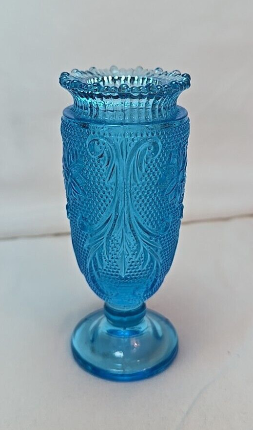 Vintage Blue Indiana Glass Tiara Miniature Flower Pedestal Bud Vase 3.75\
