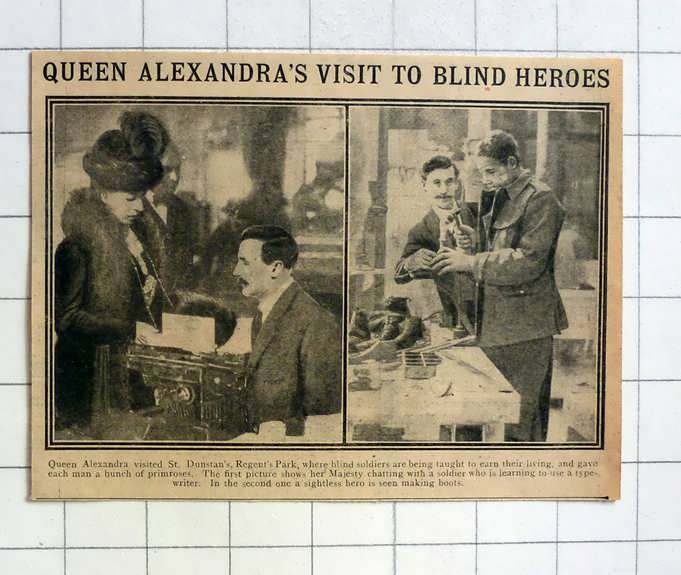1915 Queen Alexandra Visits St Dunstan\'s Regents Park, Typing, Boot Making