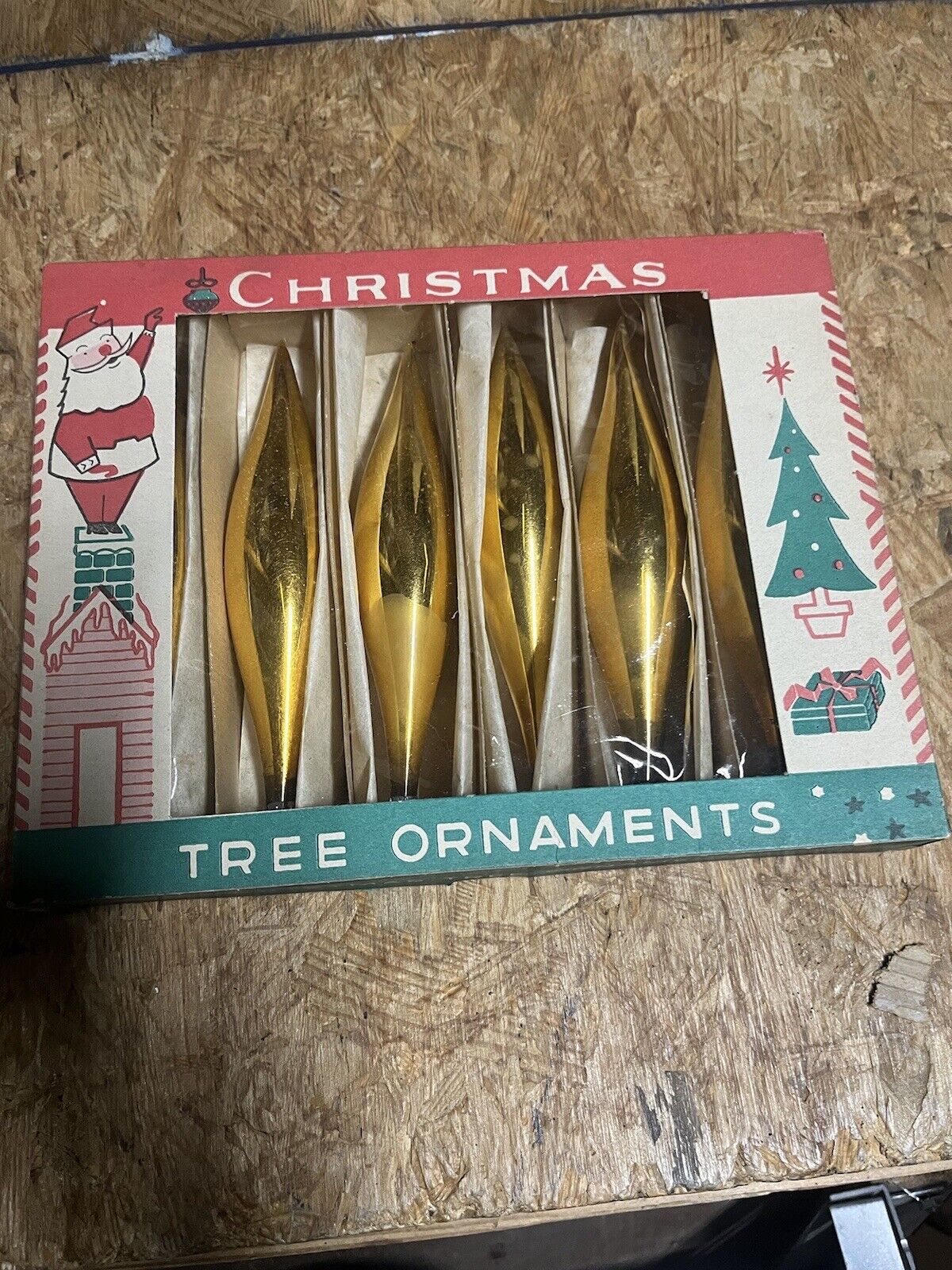 Vintage (Antique) Mercury Glass Teardrop Christmas Tree Ornaments, Original Box