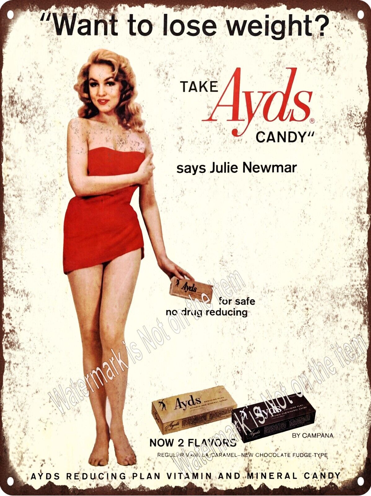 1960s Ayds Candy Sexy Julie Newmar Catwoman Metal Sign 9x12\