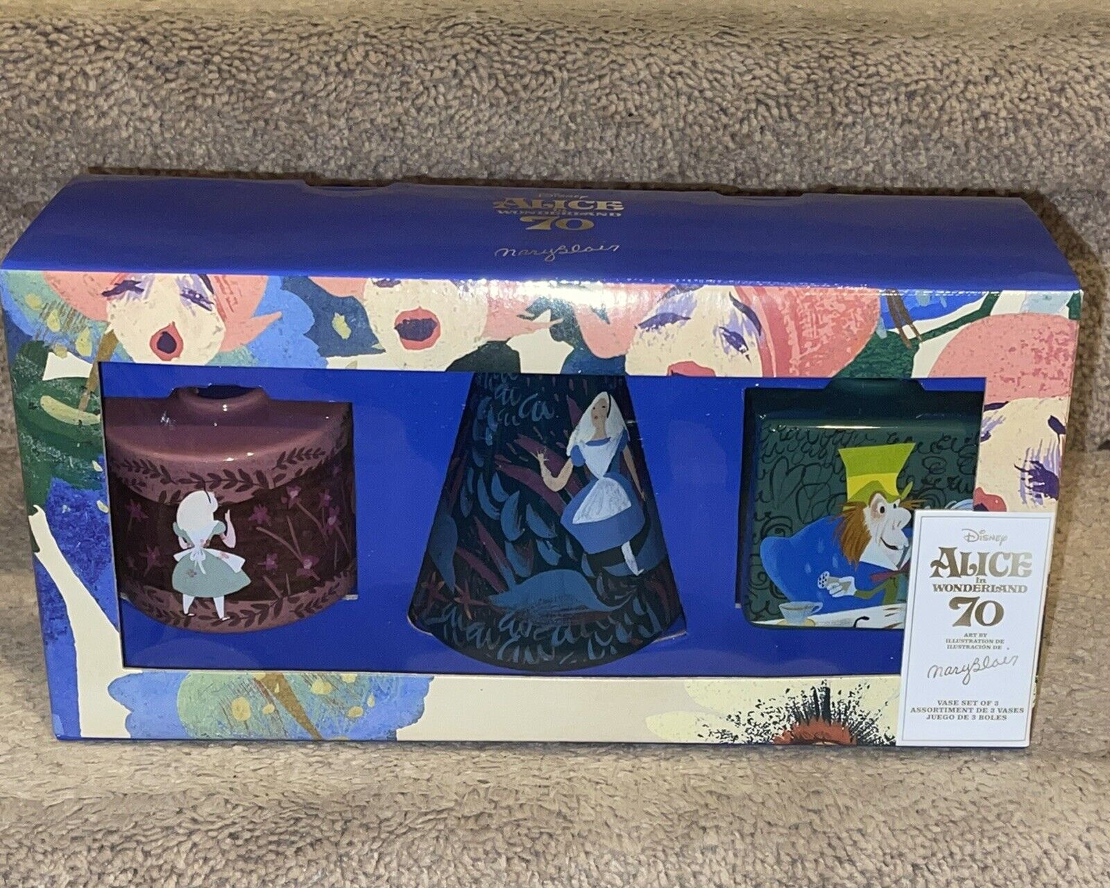 Disney Parks Alice in Wonderland 70th Anniversary Mary Blair Art Vase Set Of 3