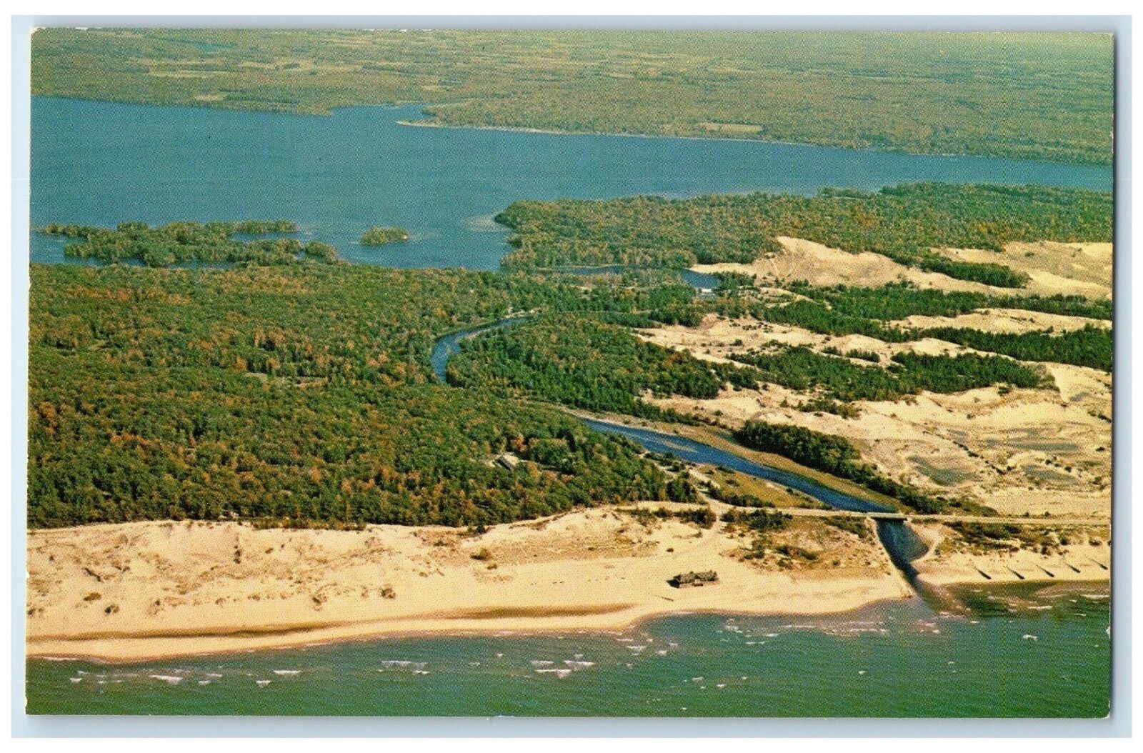 c1960\'s Aerial View Of Hamlin Lake Ludington Michigan MI Unposted Trees Postcard
