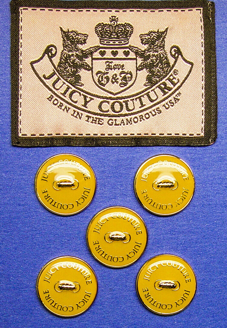 5 JUICY COUTURE ACYLIC FACED HONEY BACKGROUND GOLD TONE METAL BUTTONS Impressive