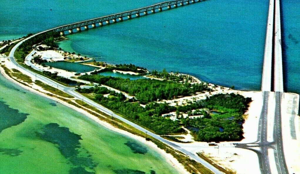 Bahia Honda Florida Keys Postcard Birds Eye Aerial View Of Old and New Bridges 