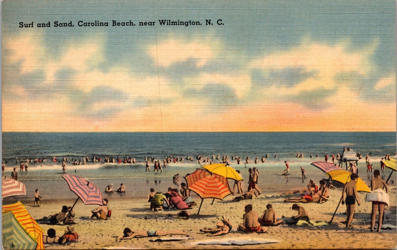 Surf And Sand At Carolina Beach Near Wilmington North Carolina Linen Postcard