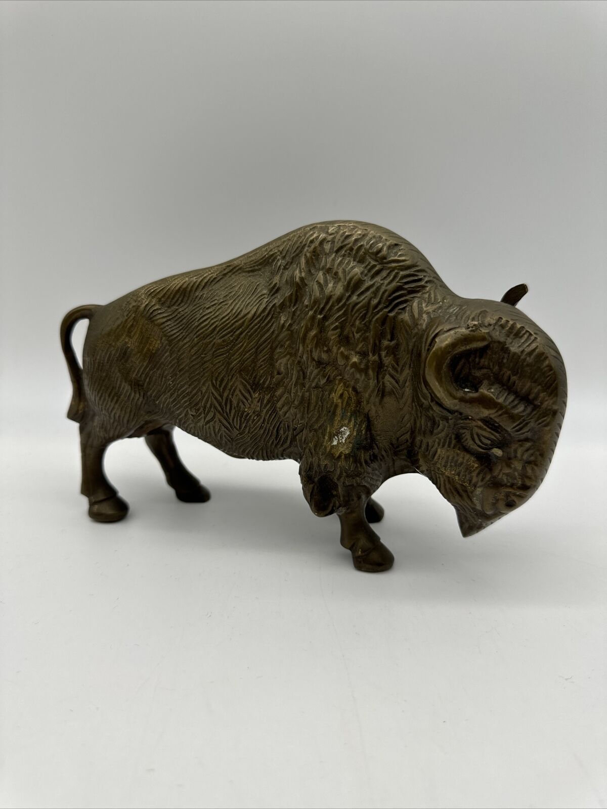 Vintage Cast Brass Buffalo Bison Statue Figurine