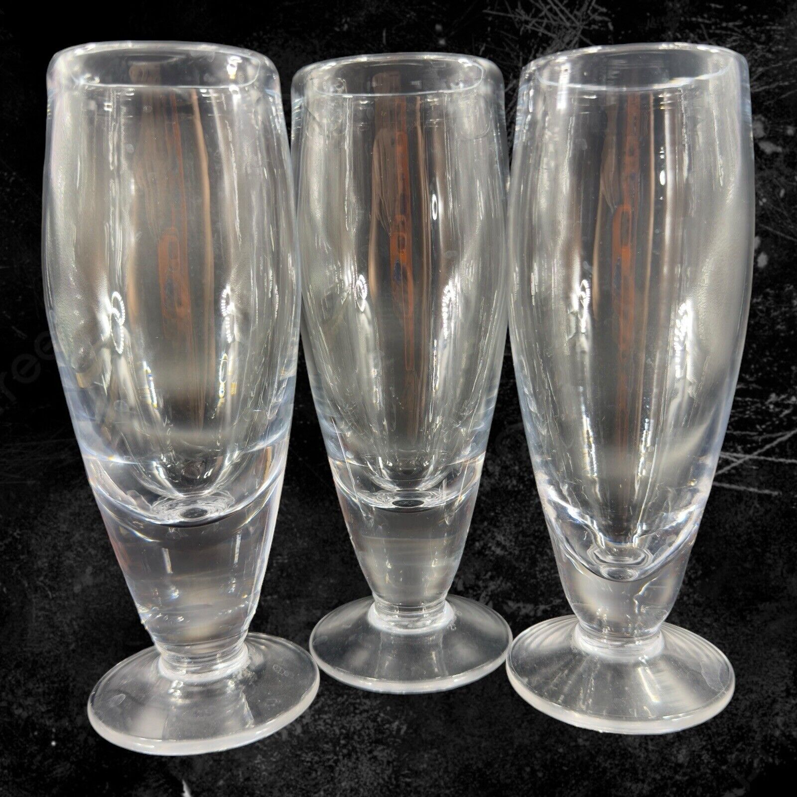 Simon Pearce Hand Blown Clear Tall Drinking Glasses Set 2 Tumblers Signed Bottom