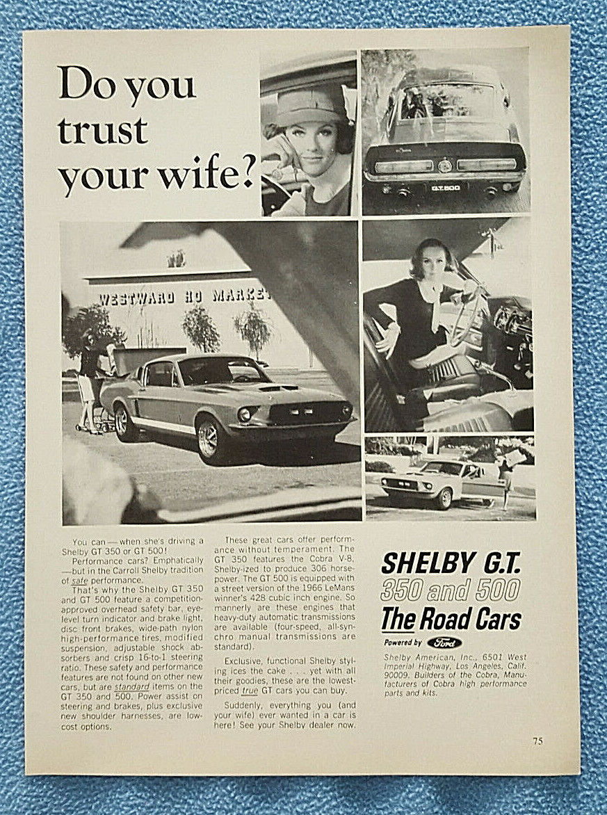1967 ORIGINAL VINTAGE Shelby GT Ford automotive print ad DO YOU TRUST YOUR WIFE?