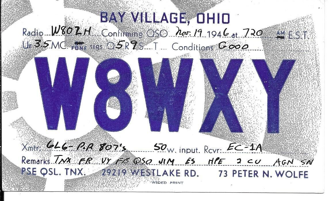 QSL  1946 Bay Village Ohio    radio card