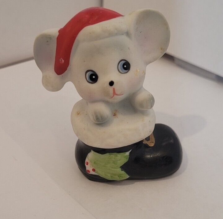 VTG HOMCO 8903 Porcelain Christmas Santa Pet Mouse In Santa Boot 2.5\