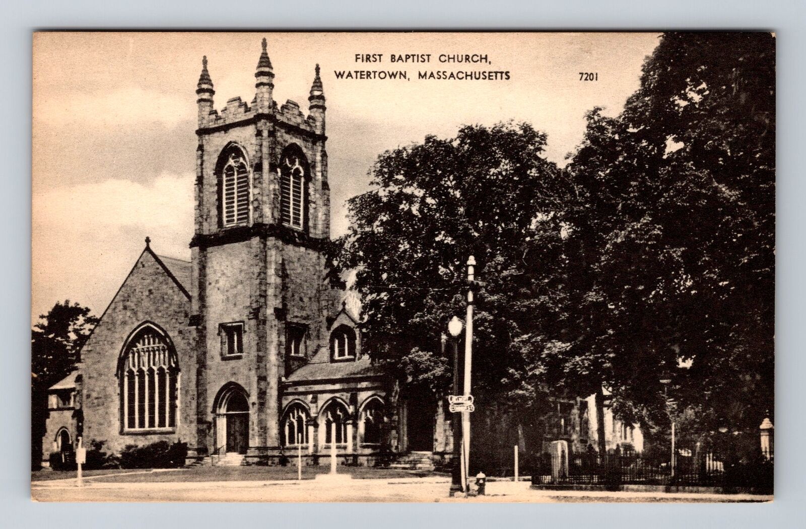Watertown MA-Massachusetts, First Baptist Church, Antique Vintage Postcard