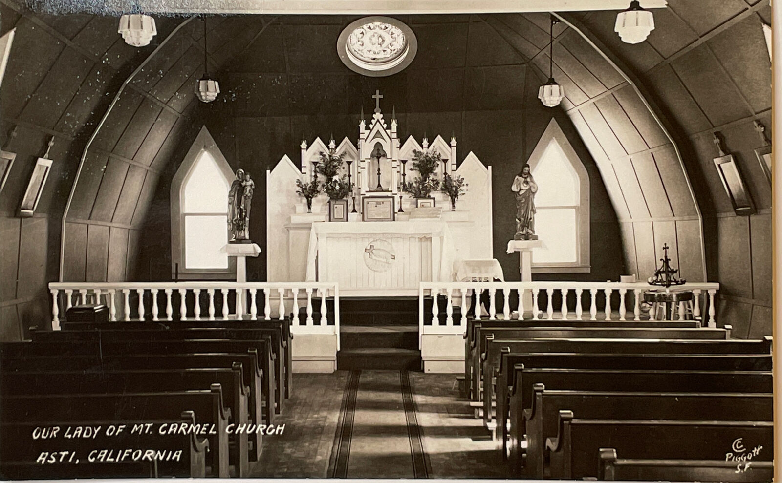 RPPC Mt. Carmel California - Our Lady Church Interior - Catholic - Piggott S.F.