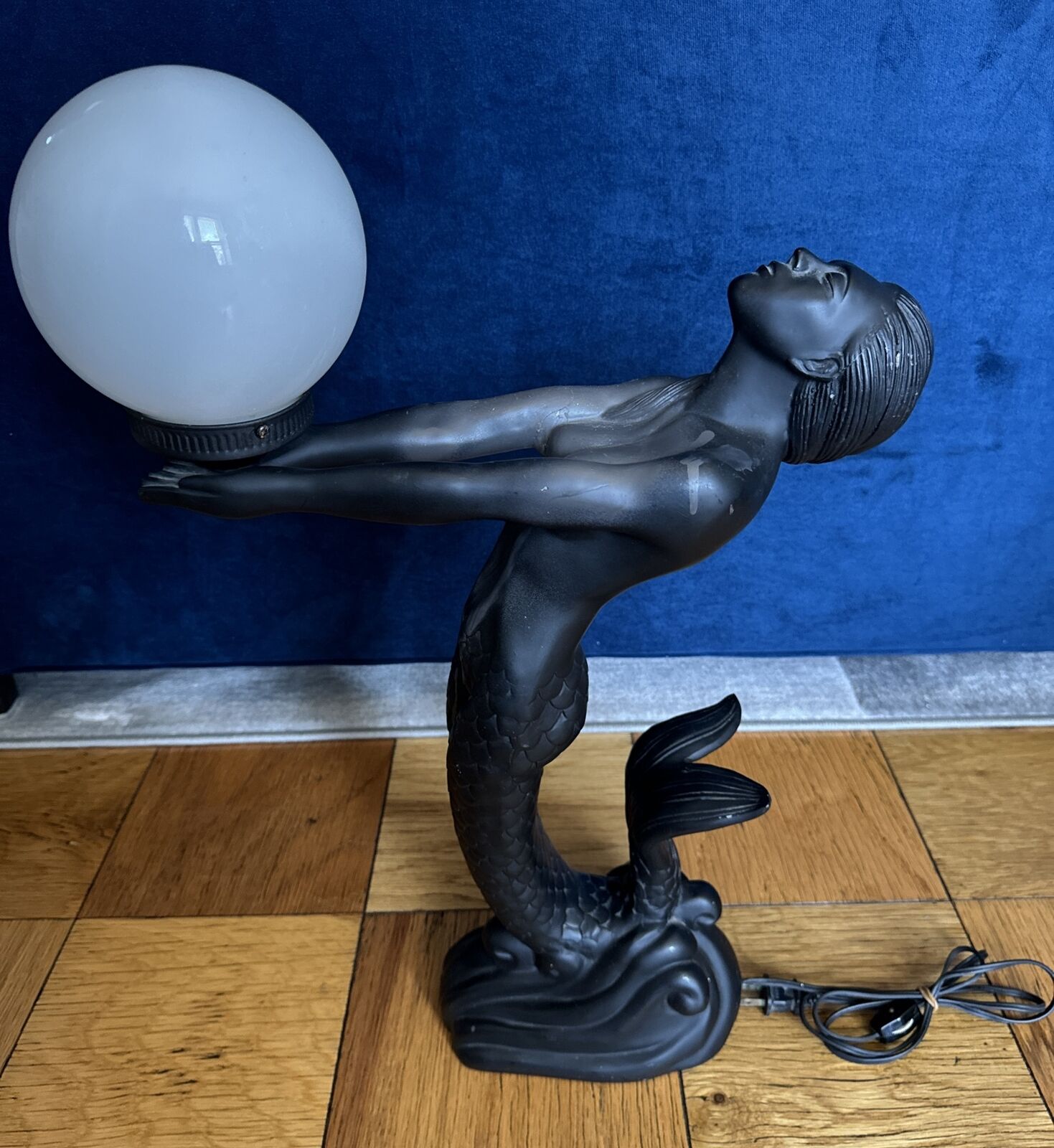 Vintage Art Deco Mermaid Nude Women Accent Table Lamp With Globe 24\