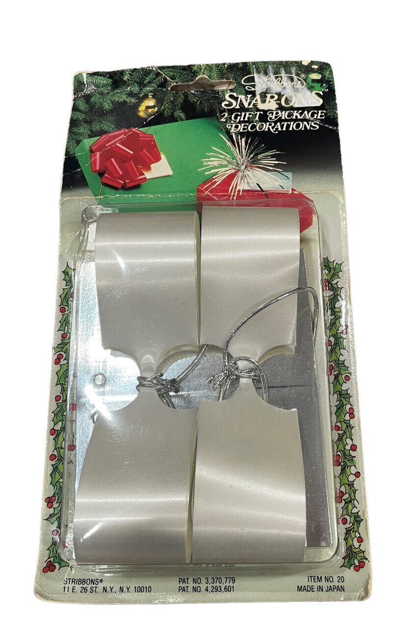 Vtg Stribbons 2 POM POM Xmas Gift Package Decoration Bows W/Stretch Loop & Cards