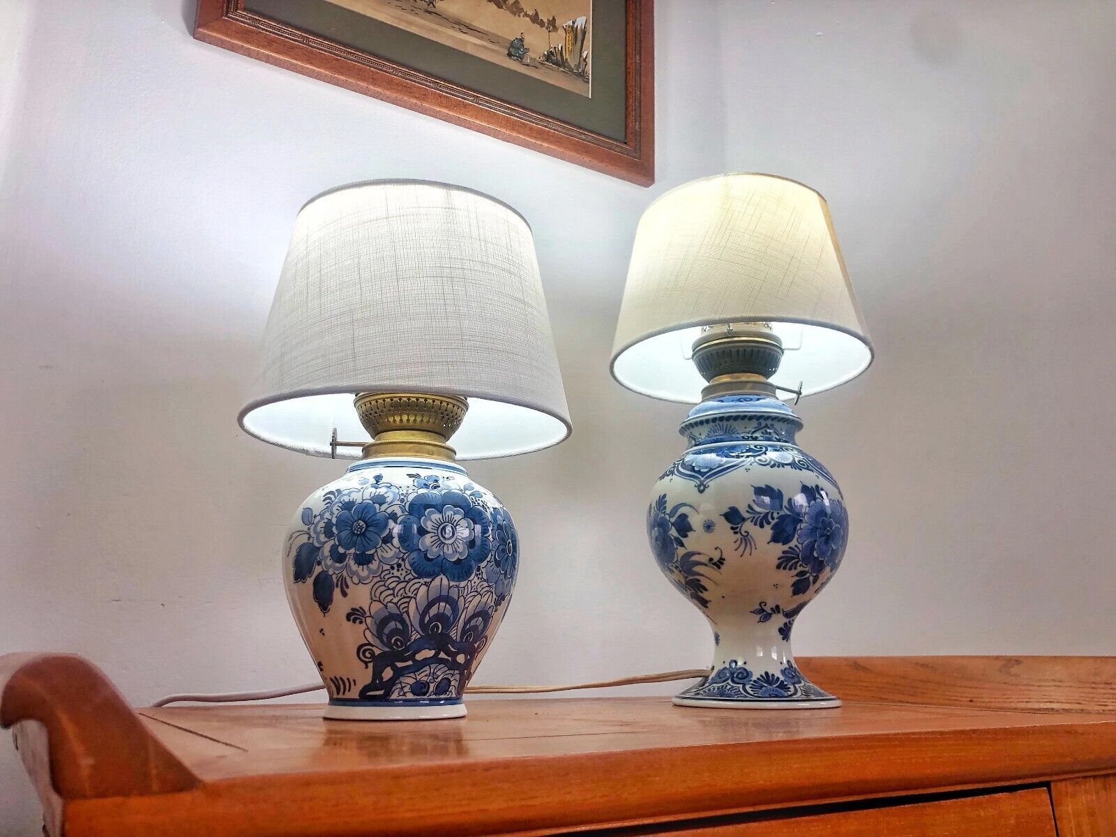 two antique/vintage Delft Blue lamps from early 1900s