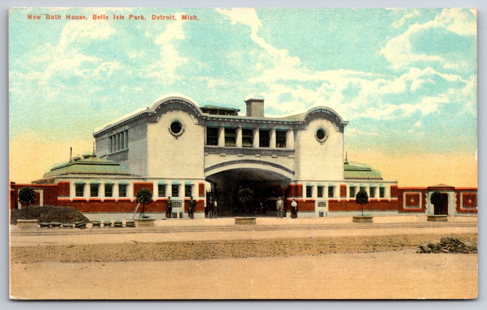 State View~Detroit Michigan~New Bath House @ Belle Isle Park~Vintage Postcard