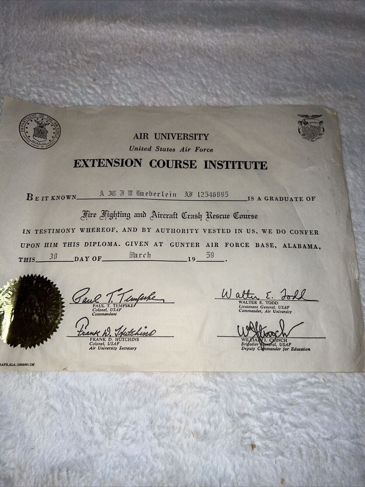 vintage air university certificate 30 March 1959 fd87
