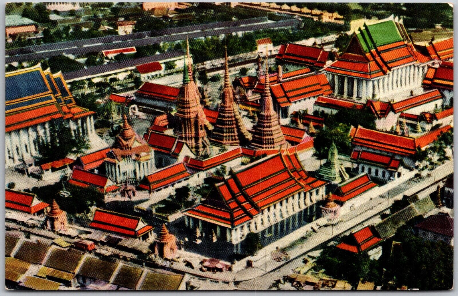 Postcard Vintage 1969 Wat Po Aerial View Bangkok Thailand