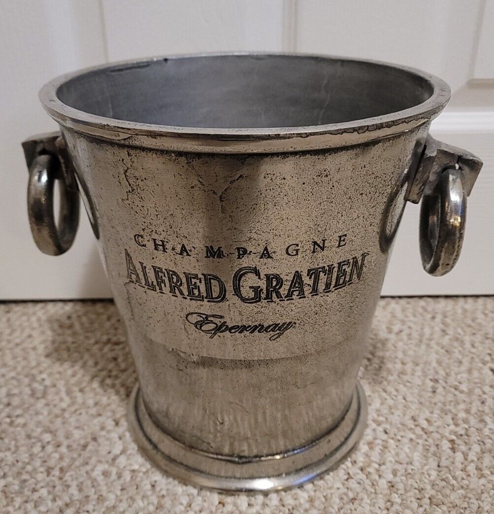  French Champagne Ice Bucket Alfred Gratien Epernay Cast Aluminum. Read