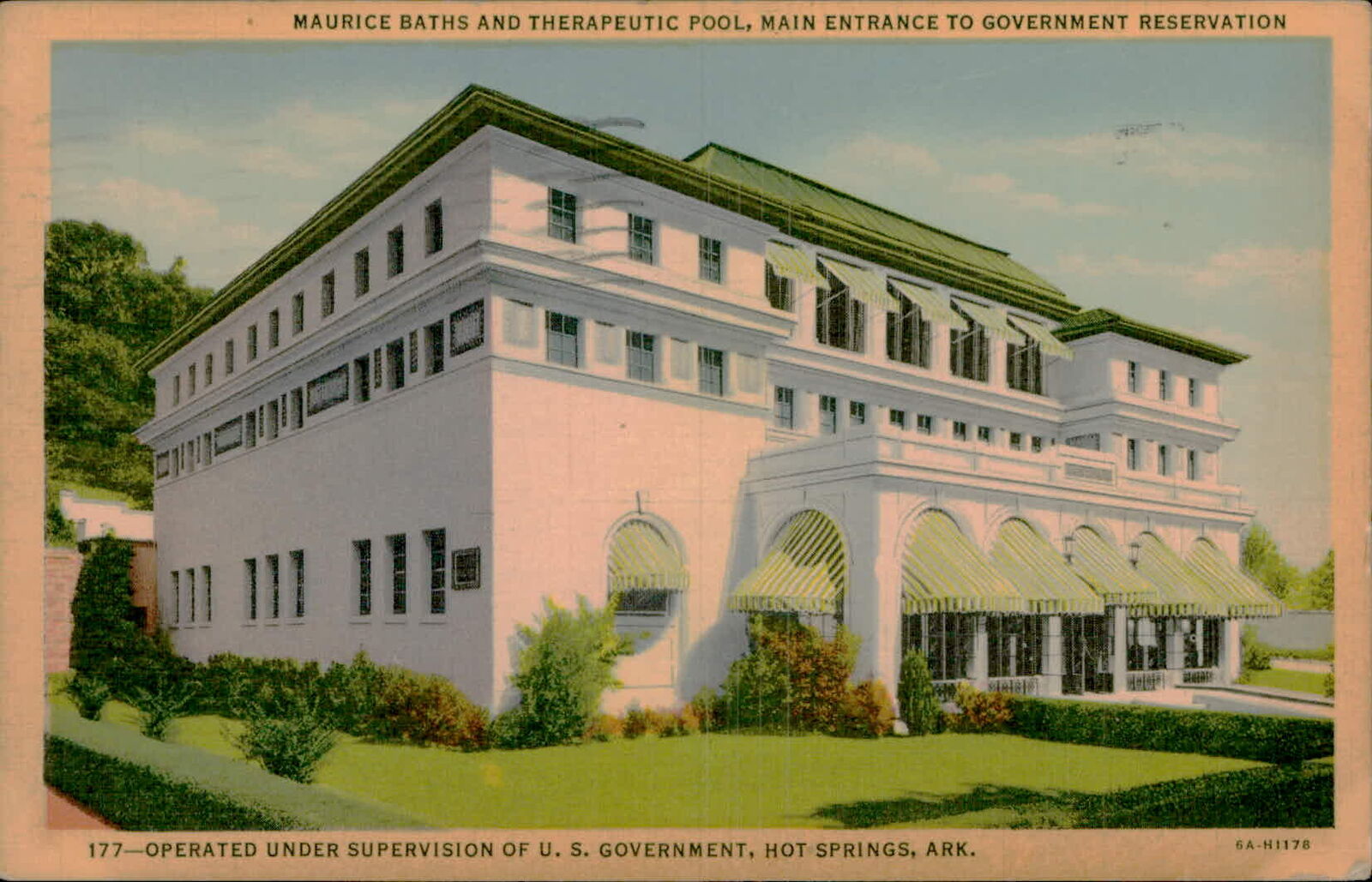 Postcard: MAURICE BATHS AND THERAPEUTIC POOL, MAIN ENTRANCE