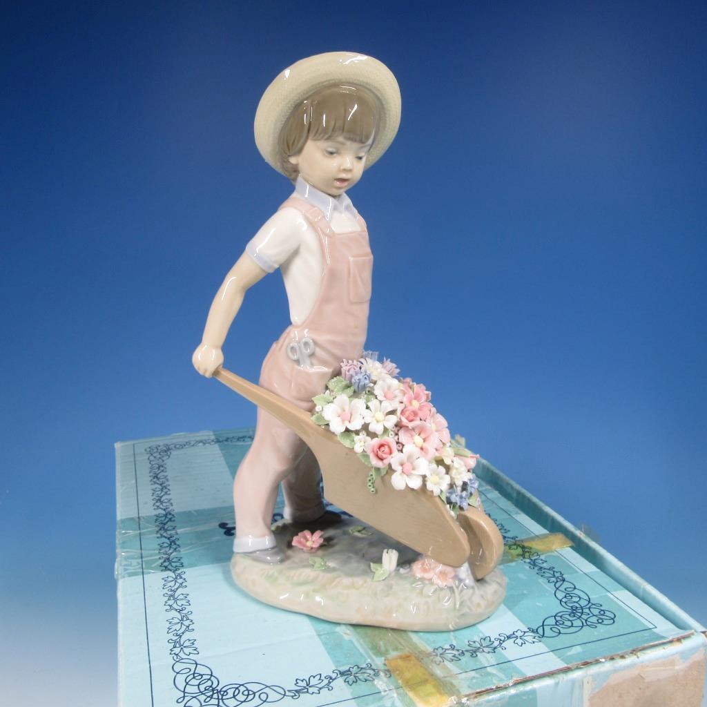 Lladro Porcelain Figurine - 1283 - Little Gardener Boy with Wheelbarrow- 9¼ inch