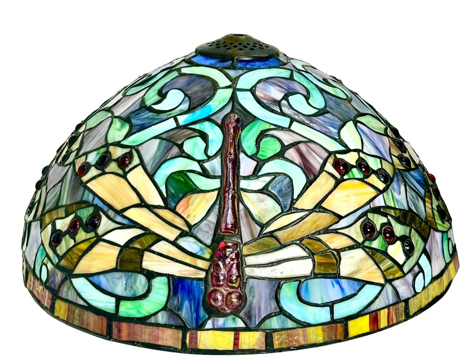 Vintage Tiffany Style Dragonfly Stained Glass Table Lamp Shade