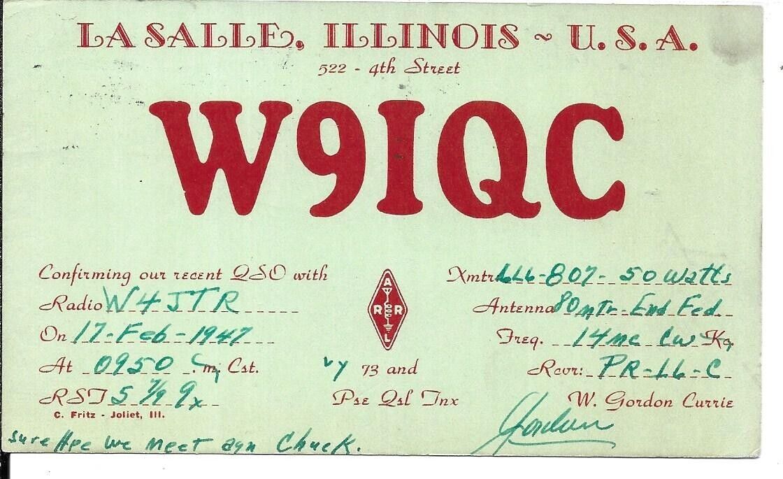QSL  1947 La Salle Illinois    radio card