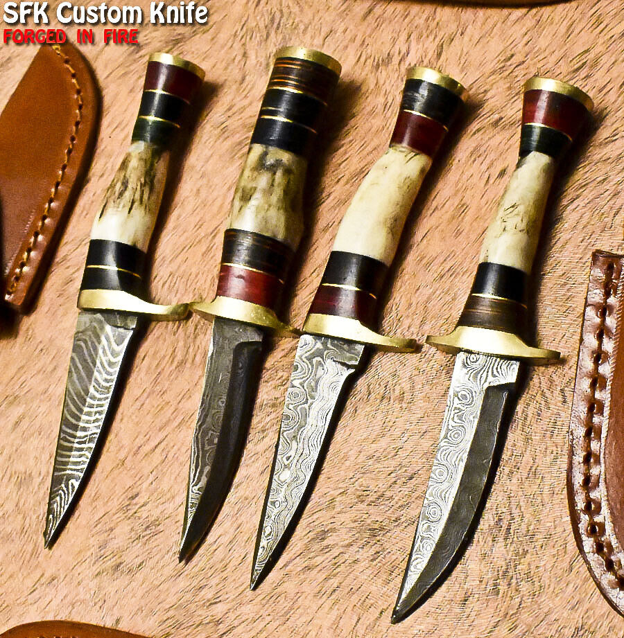 Damascus Stag Antler Hunting Skinner Knife Authentic Deer Antler a Lot of 4