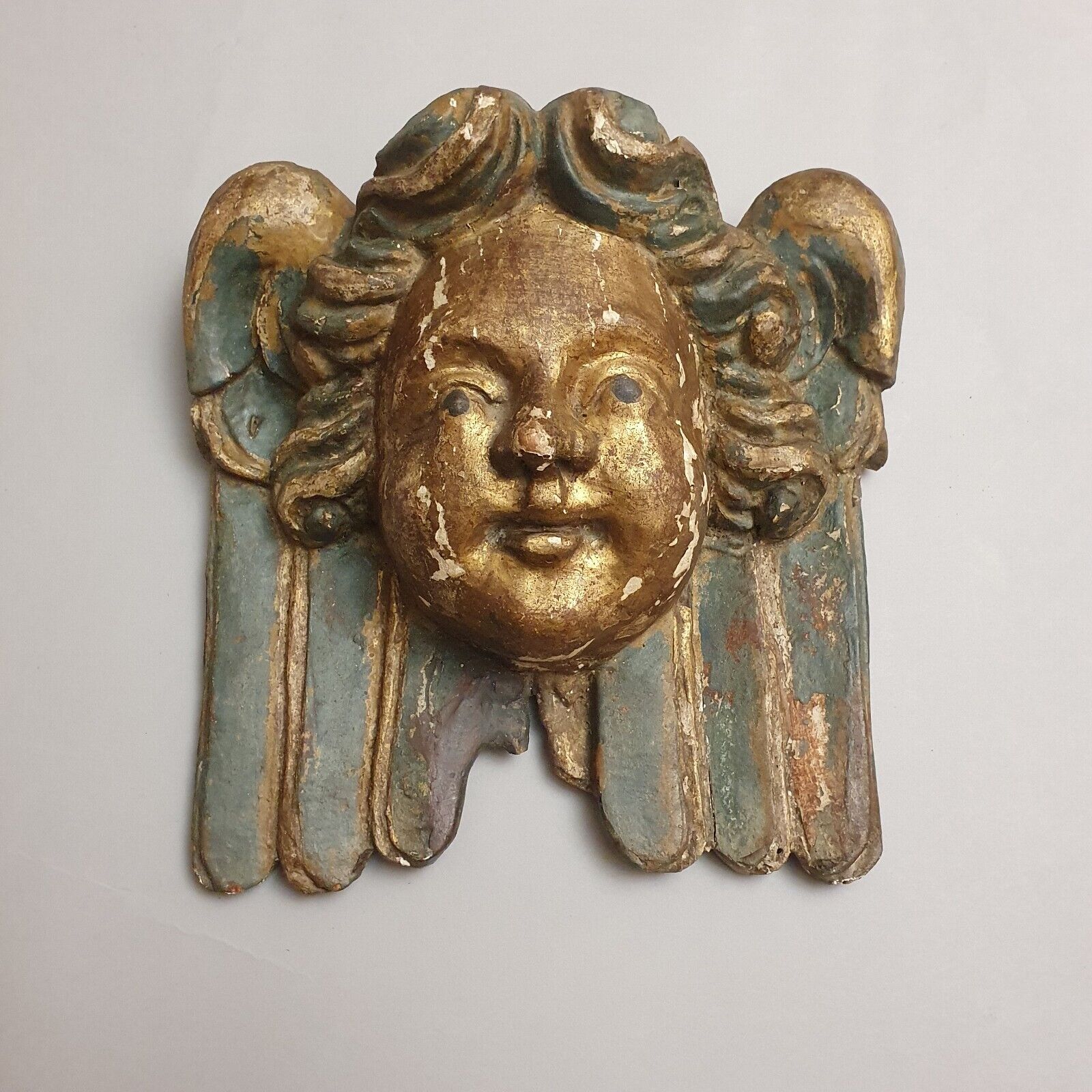 Antique Putto Winged Huge Polychrome End Xvii Century