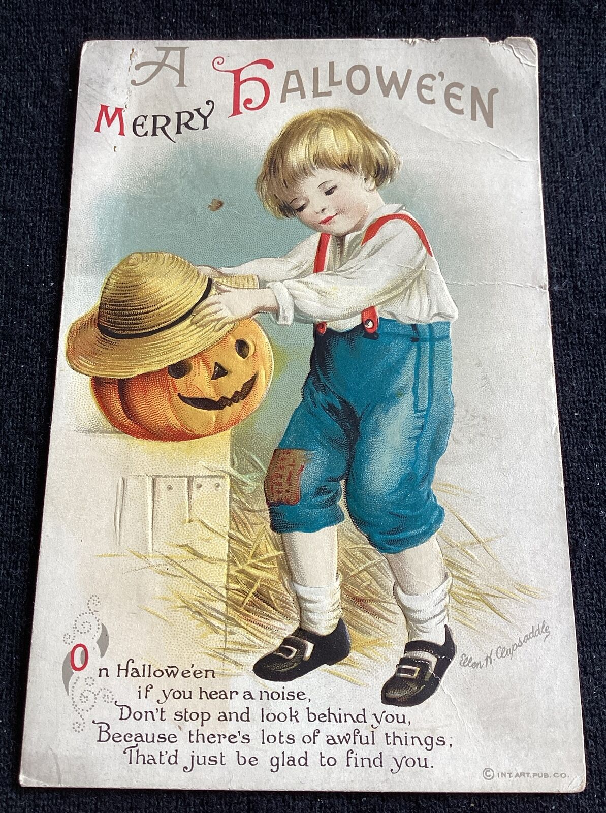 Vintage Signed Ellen Clapsaddle Halloween Postcard Little Boy JOL - Flaws