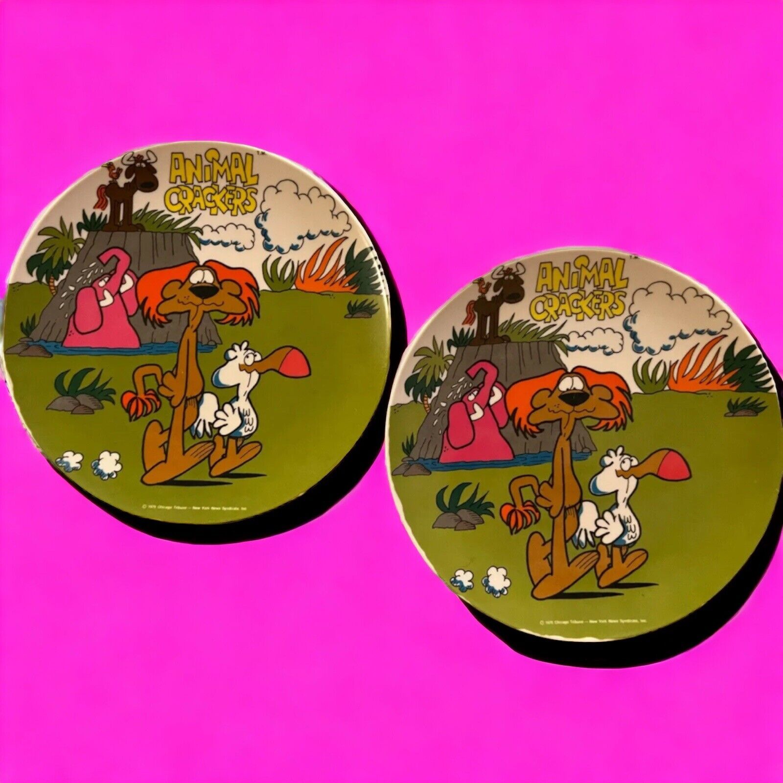 Vintage 1976 Animal Crackers Melamine Plates Set of 2 Retro Cartoon Memorabilia