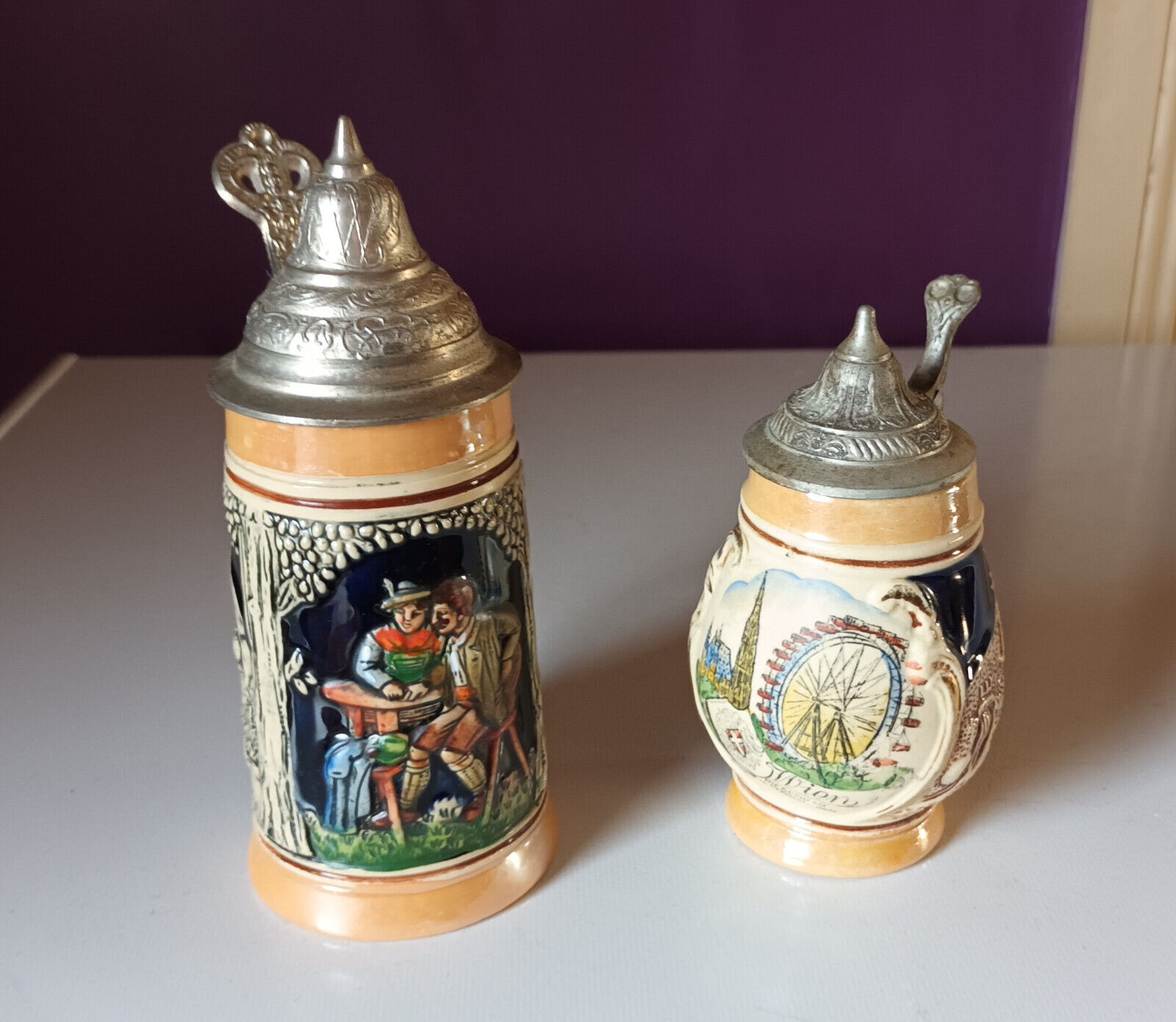 Vintage German Ceramic Beer Stein,Original  King  Beer Mugs With Lids
