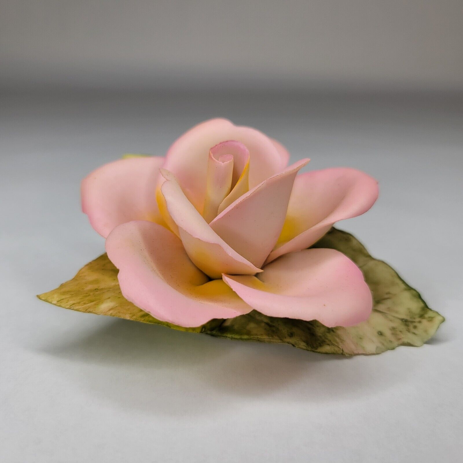Vintage Napolean Capodimonte Rose Flower Porcelain Pink Sculpture Made in Italy