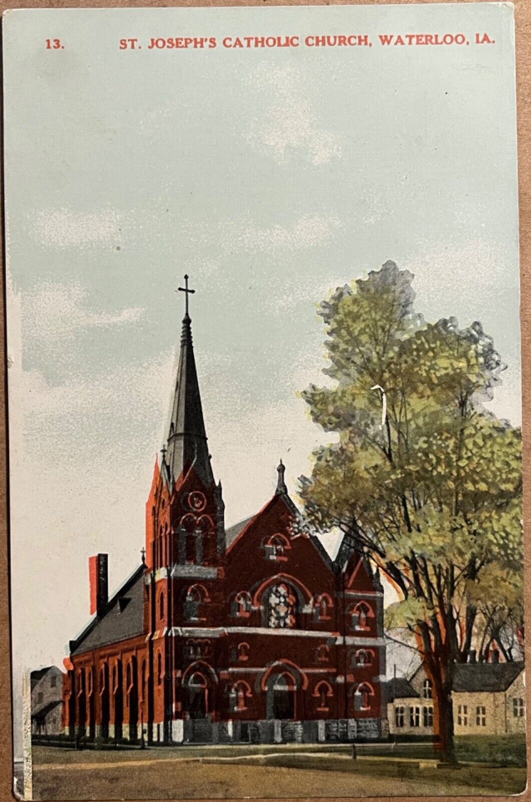 Waterloo Iowa St Josephs Catholic Church Antique Postcard c1910