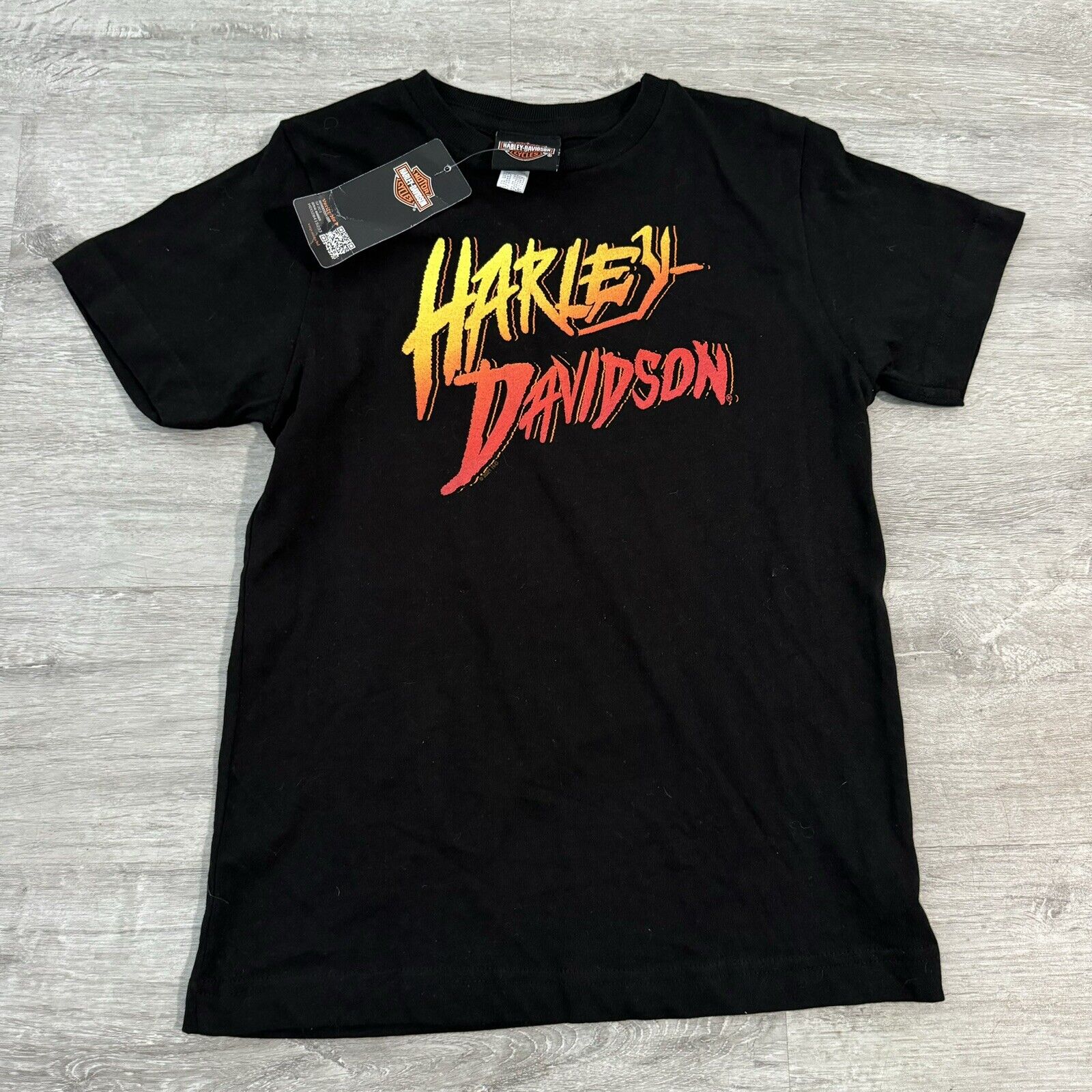 NWT Harley Davidson Youth Small Tee Shirt Fire Text Orlando Florida Black Shirt