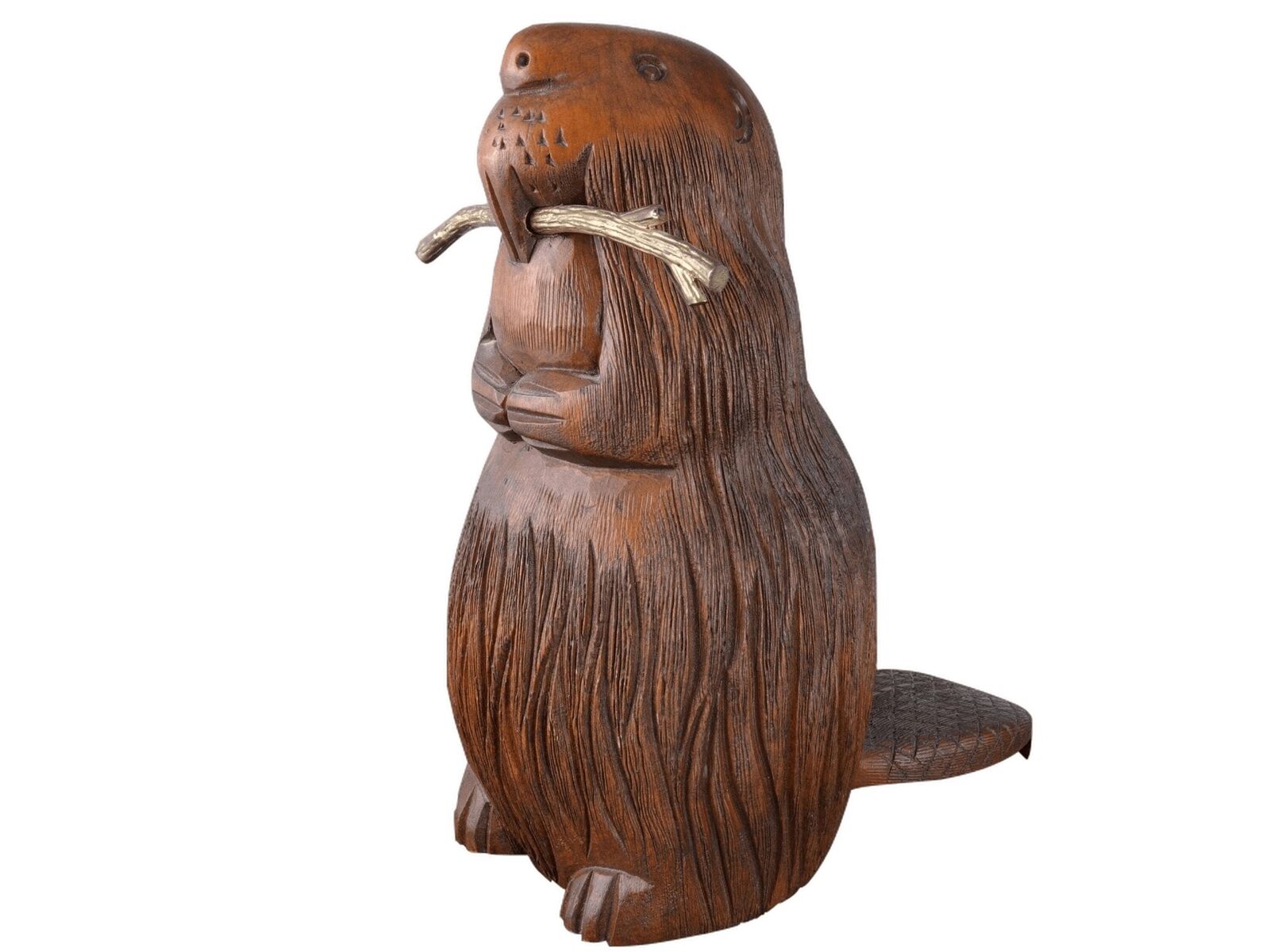 c1970\'s Sarried Ltd Finely Carved Beaver Sculpture with Brass stick