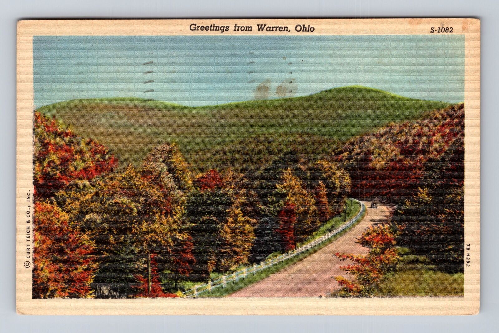 Warren OH-Ohio, Greetings, Scenic Roadway, Antique Vintage c1951 Postcard