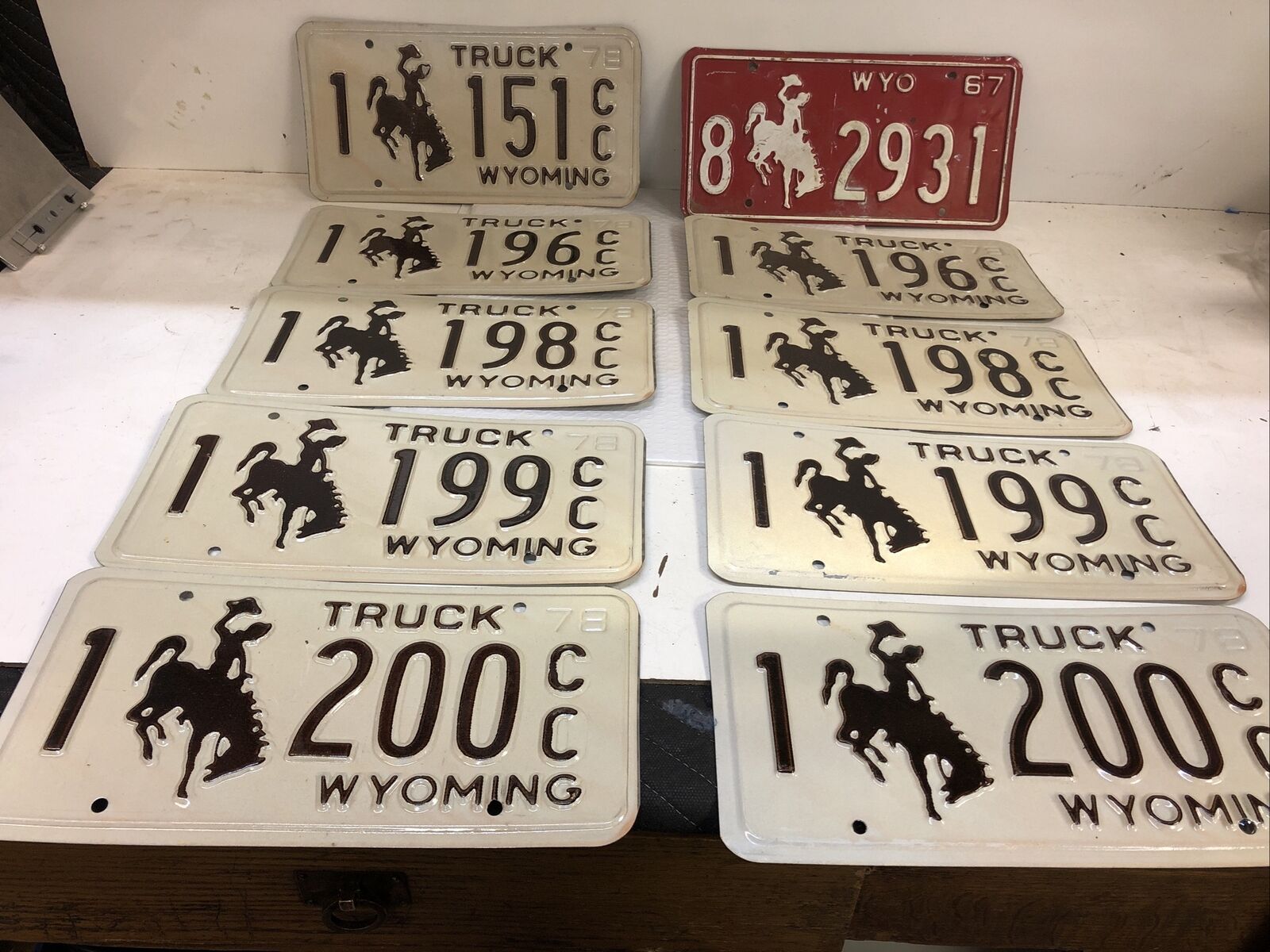 4x 1978 Wyoming TRUCK Cowboy & Horse License Plate SET / PAIR # 196,198-200 + 2
