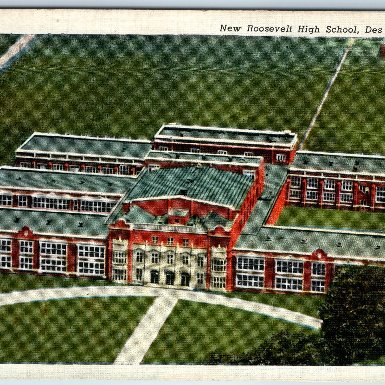 c1940s Des Moines, IA New Roosevelt High School Linen from Hyman\'s Store CT A197