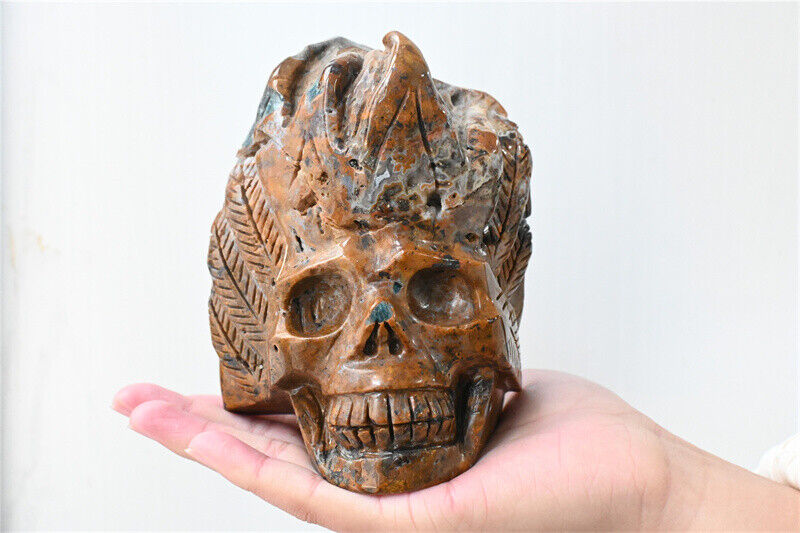 1.89LB Natural Quartz Crystal Skull Unknown Hand Carving Skull Reiki Healing