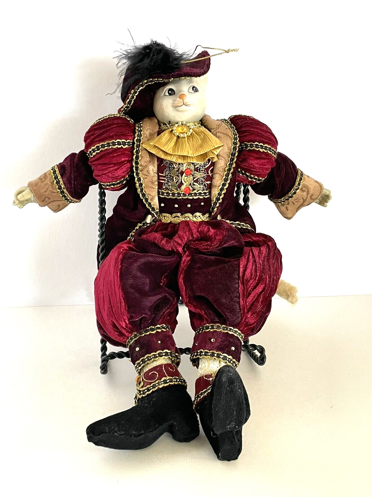 Dillards Trimmings Porcelain Royal Prince Cat Doll Ornament Velvet Fabric Outfit