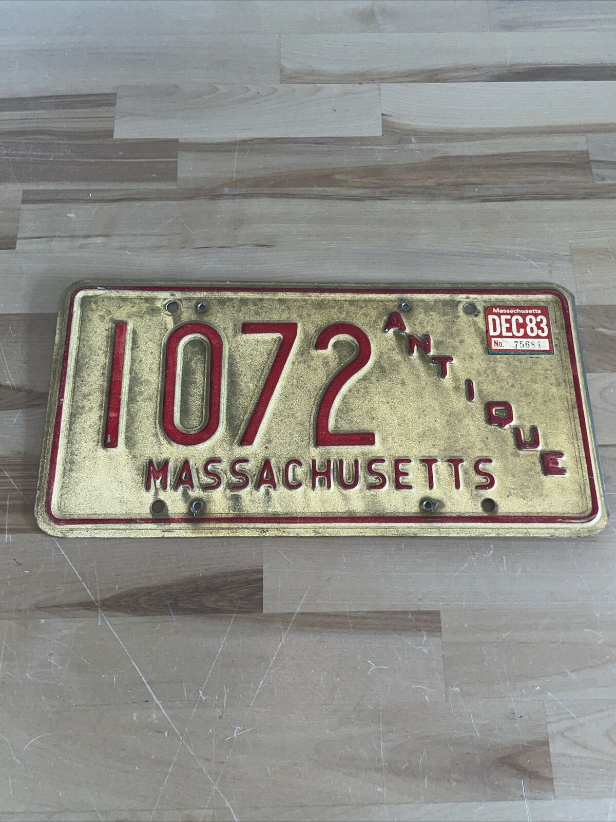 Vintage Antique Massachusetts License Plate 1072