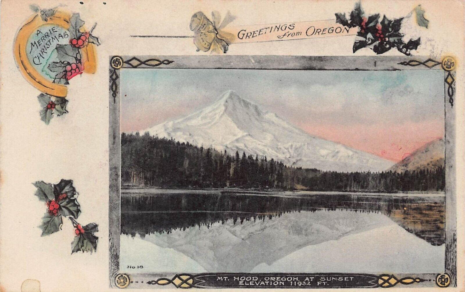 Baker City Oregon Mt Hood Sunset Christmas Antique Card Frame Vtg Postcard B26