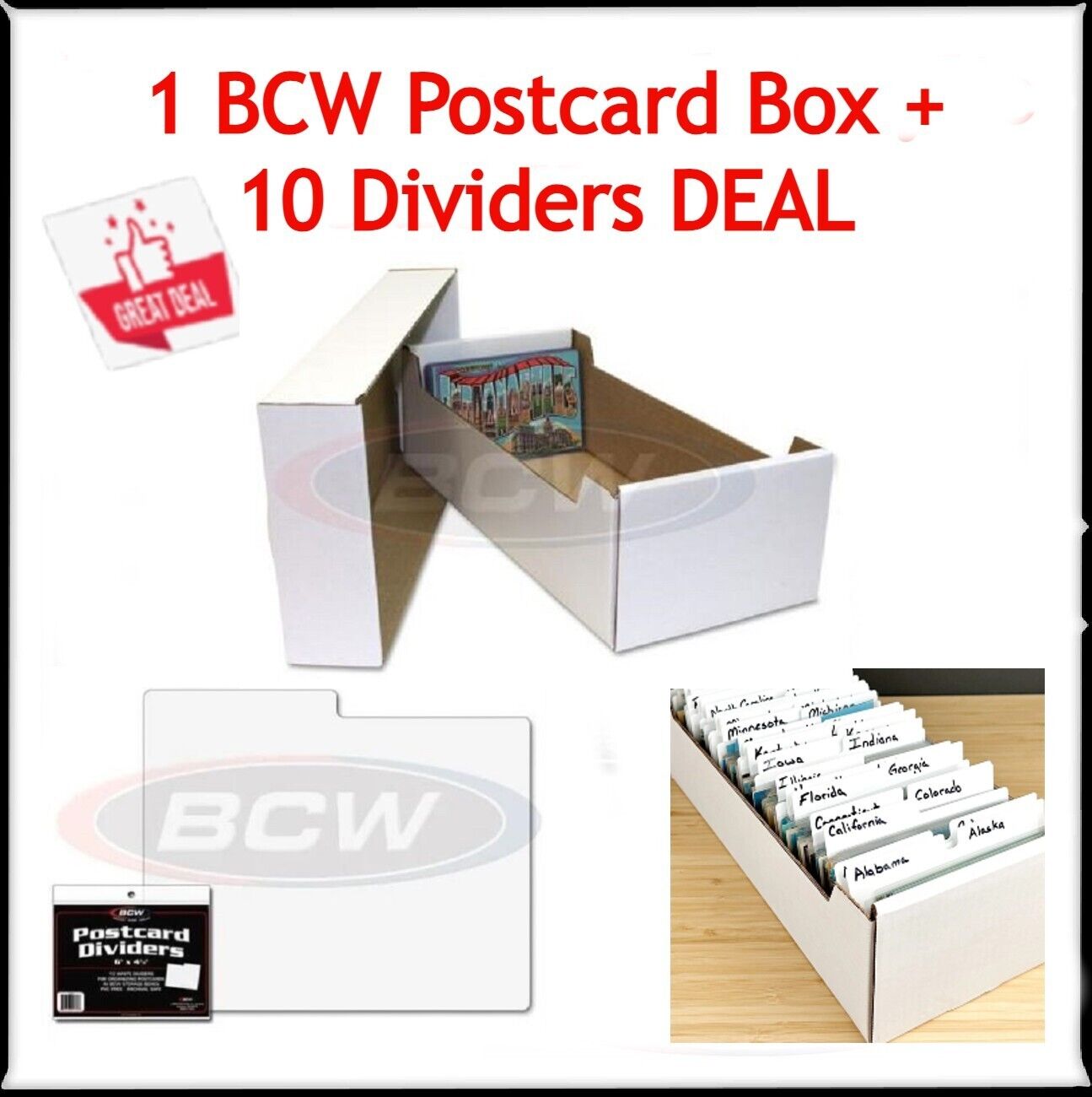1 BCW Postcard Storage Box For 700 Postcards/ 150 Toploaders + 10 Dividers DEAL