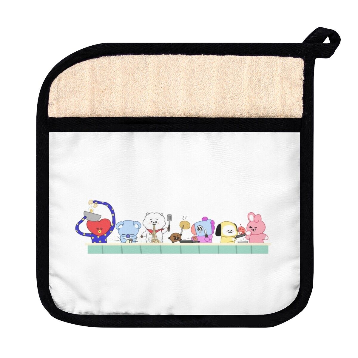 BTS - BT21White pot holder with pocket featuring BT21 characters 