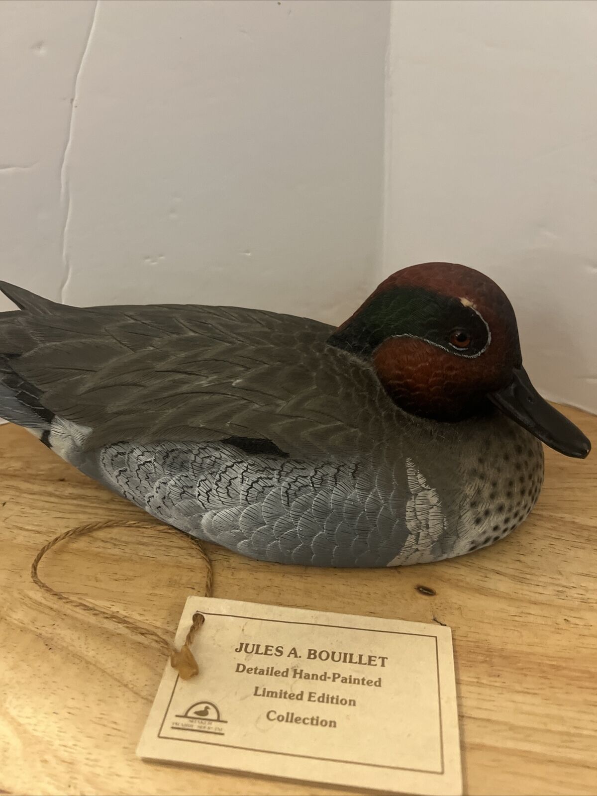 Vintage Jules A. Bouilett Hand Painted Green Wing Teal Duck Signed 11”