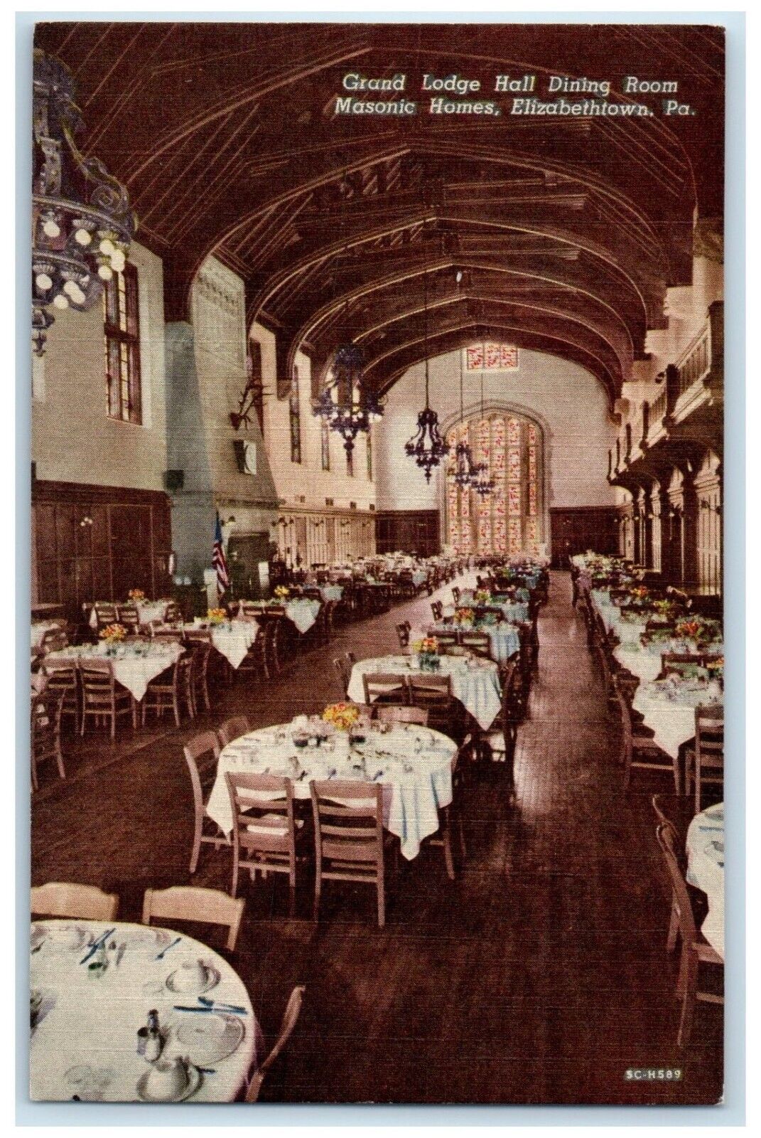 c1940 Grand Lodge Hall Dining Masonic Homes Elizabethtown Pennsylvania Postcard
